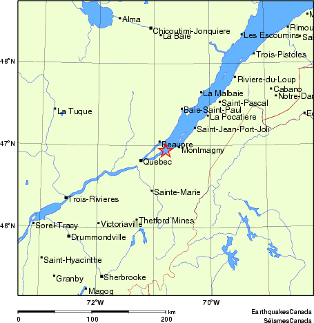 carte des endroits près de l'épicentre
