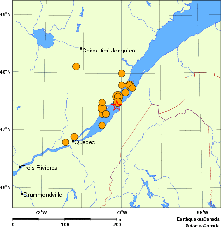 carte des séismes historiques de magnitude 5,0 et plus. Détails dans le tableau de données ci-dessous
