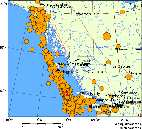 carte des séismes historiques de magnitude 5,0 et plus. Détails dans le tableau de données ci-dessous