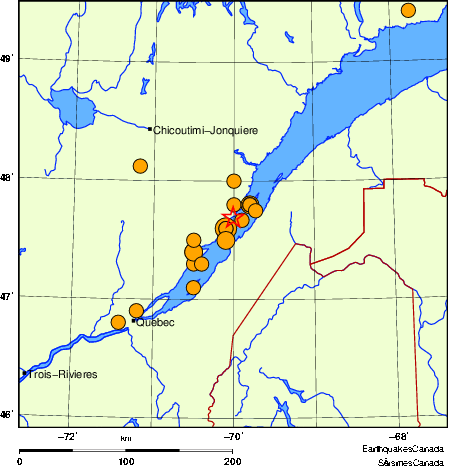 carte des séismes historiques de magnitude 5,0 et plus. Détails dans le tableau de données ci-dessous