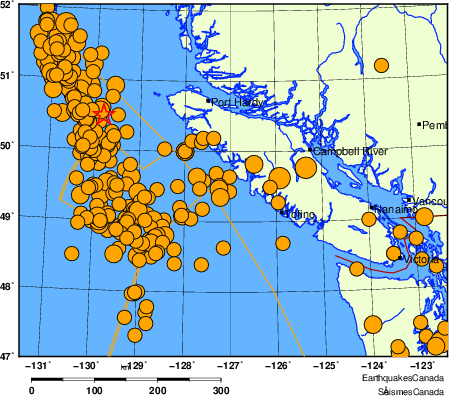 carte des séismes historiques de magnitude 5,0 et plus. Détails dans le tableau de données ci-dessous