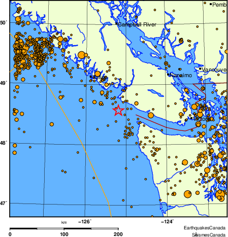 carte des des séismes de magnitude 2,0 et plus depuis 2000