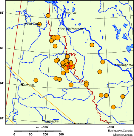 carte des séismes historiques de magnitude 5,0 et plus. Détails dans le tableau de données ci-dessous