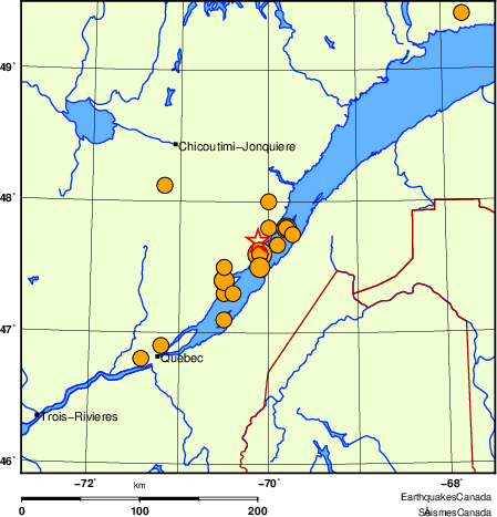 carte des séismes historiques de magnitude 5,0 et plus. Détails dans le tableau de données ci-dessous