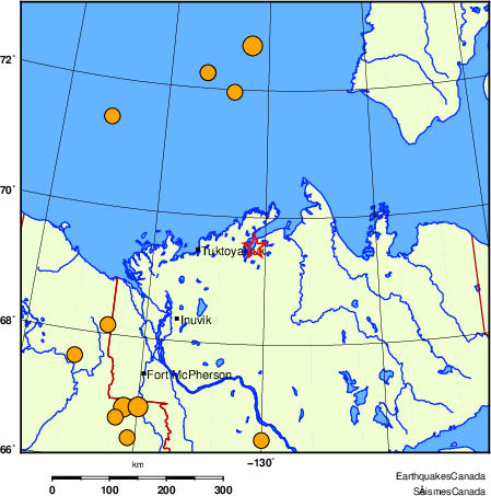 carte des séismes historiques de magnitude 5,0 et plus. Détails dans le tableau de données ci-dessous