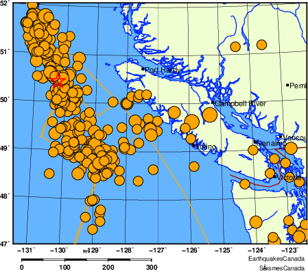 carte des séismes historiques de magnitude 5,0 et plus. Détails dans le tableau de données ci-dessous