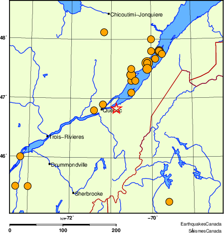 carte des séismes historiques de magnitude 5,0 et plus. Détails dans le tableau de données ci-dessous