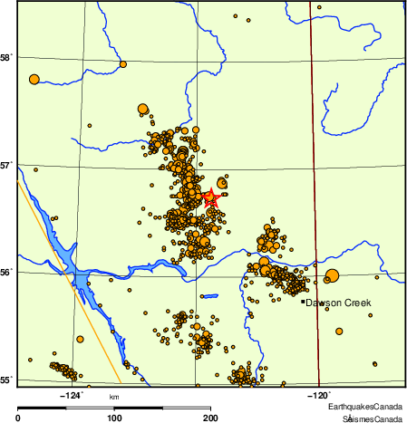 carte des des séismes de magnitude 2,0 et plus depuis 2000