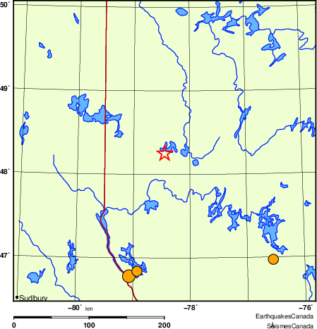 Map of historical earthquakes magnitude 5.0 and larger. Details in the data table below