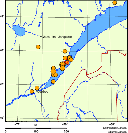 carte des séismes historiques de magnitude 5,0 et plus.  Détails dans le tableau de données ci-dessous