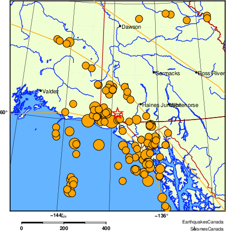 Map of historical earthquakes magnitude 5.0 and larger. Details in the data table below