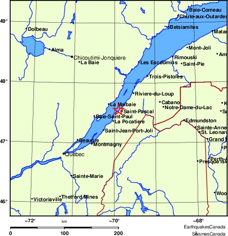 carte des endroits pr&egrave;s de l'&eacute;picentre