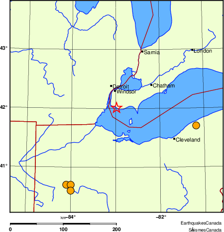 Map of historical earthquakes magnitude 5.0 and larger. Details in the data table below
