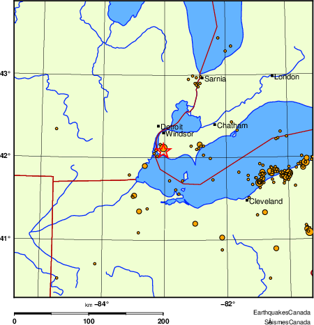 carte des des séismes de magnitude 2,0 et plus depuis 2000