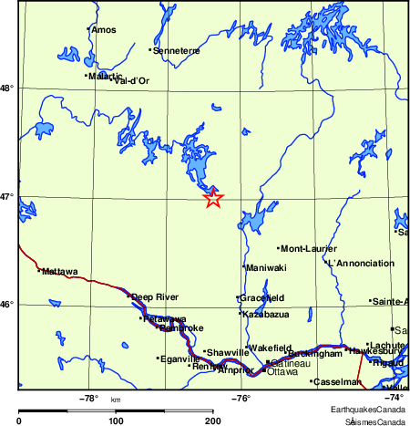 carte des endroits pr&egrave;s de l'&eacute;picentre