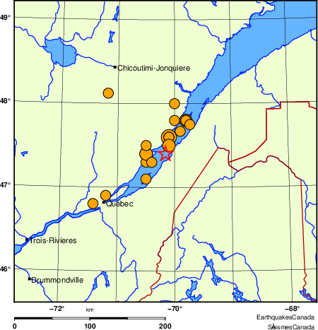 Map of historical earthquakes magnitude 5.0 and larger. Details in the data table below