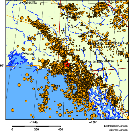 Map of earthquakes magnitude 2.0 and larger, 2000 - present