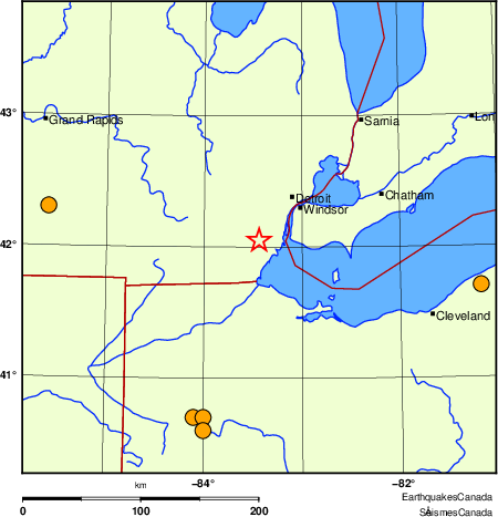 Map of historical earthquakes magnitude 5.0 and larger.  Details in the data table below
