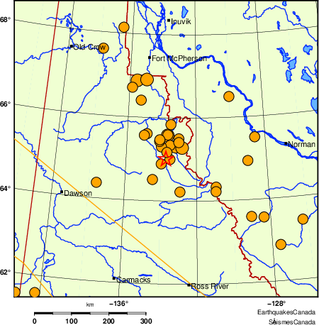 Map of historical earthquakes magnitude 5.0 and larger. Details in the data table below