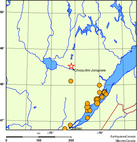carte des séismes historiques de magnitude 5,0 et plus. Détails dans le tableau de données ci-dessous