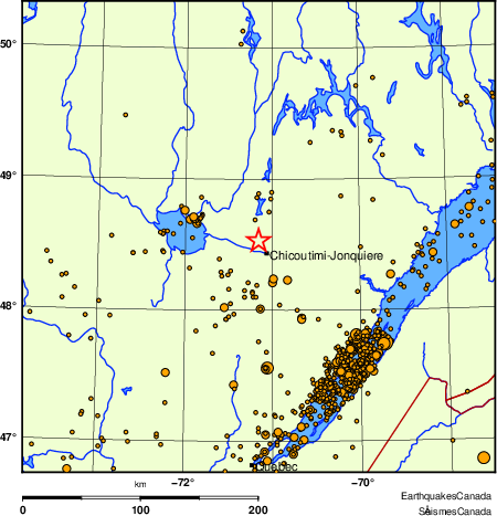 carte des des séismes de magnitude 2,0 et plus depuis 2000