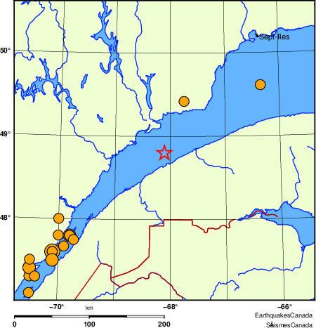 Map of historical earthquakes magnitude 5.0 and larger.  Details in the data table below