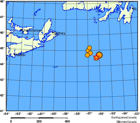 Map of historical earthquakes magnitude 5.0 and larger. Details in the data table below