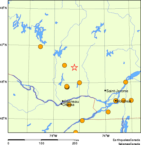Map of historical earthquakes magnitude 5.0 and larger. Details in the data table below